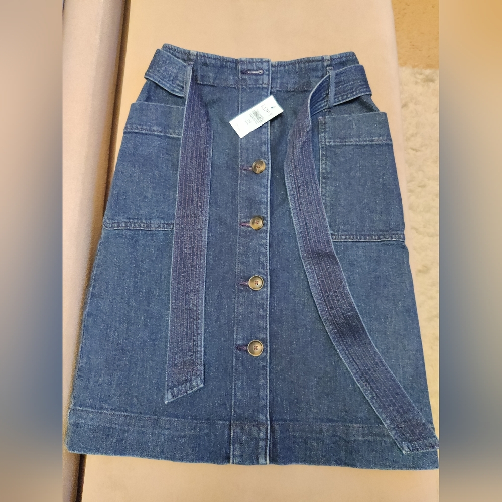 Loft,Denim Button-Front Skirt
